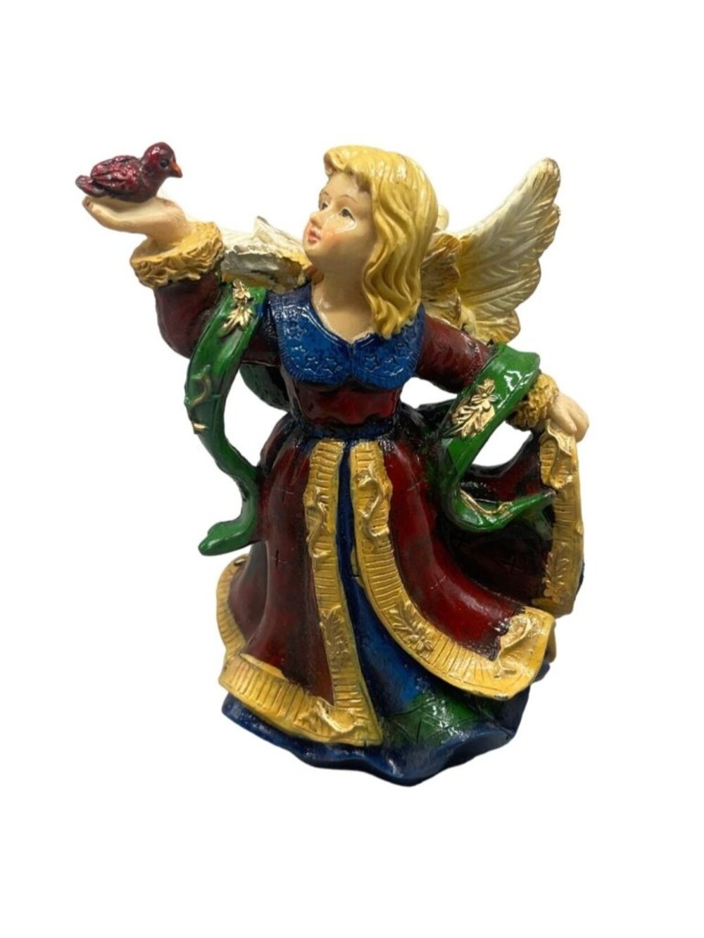 K's collection Christmas angel figurine decor robin bird red gold girl 6" READ